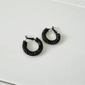 H&M black rhinestone small hoop earrings